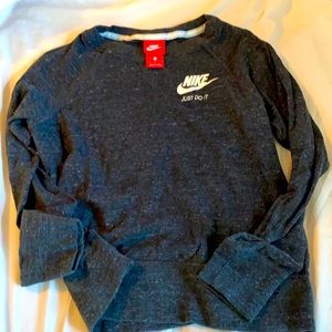 Girls charcoal grey black heather long sleeve  crew